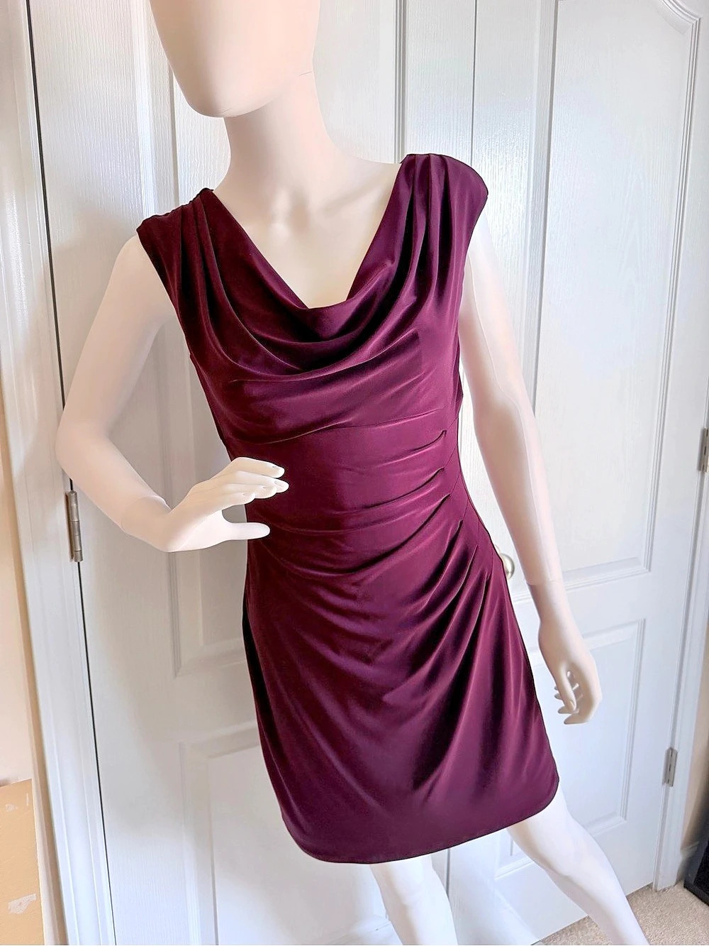 Lauren Ralph Lauren Draped Purple Cowl Neckline Mini Dress Size 6 Like New